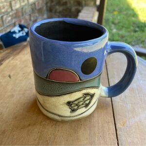Mara Pottery Mug Mexico Turtle & Palm Tree Excellent Condition!